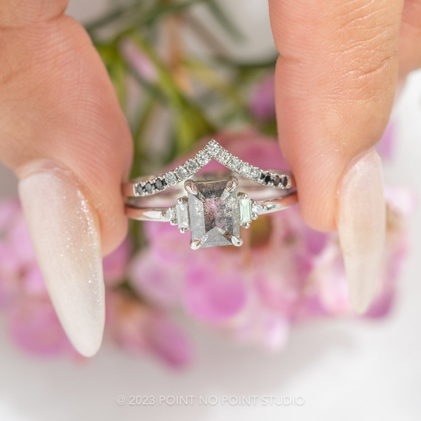 1.55 Carat Black Salt and Pepper Asscher Diamond Engagement Ring, Betty Setting