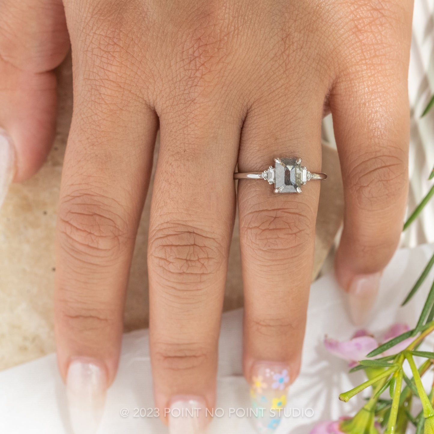 1.55 Carat Black Salt and Pepper Asscher Diamond Engagement Ring, Betty Setting