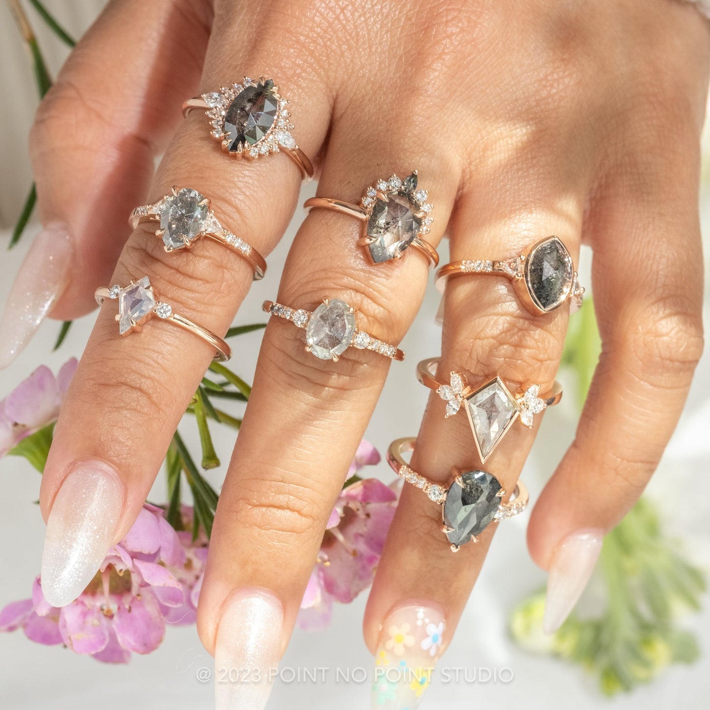 2.33 Carat Salt and Pepper Marquise Diamond Engagement Ring, Monarch Setting
