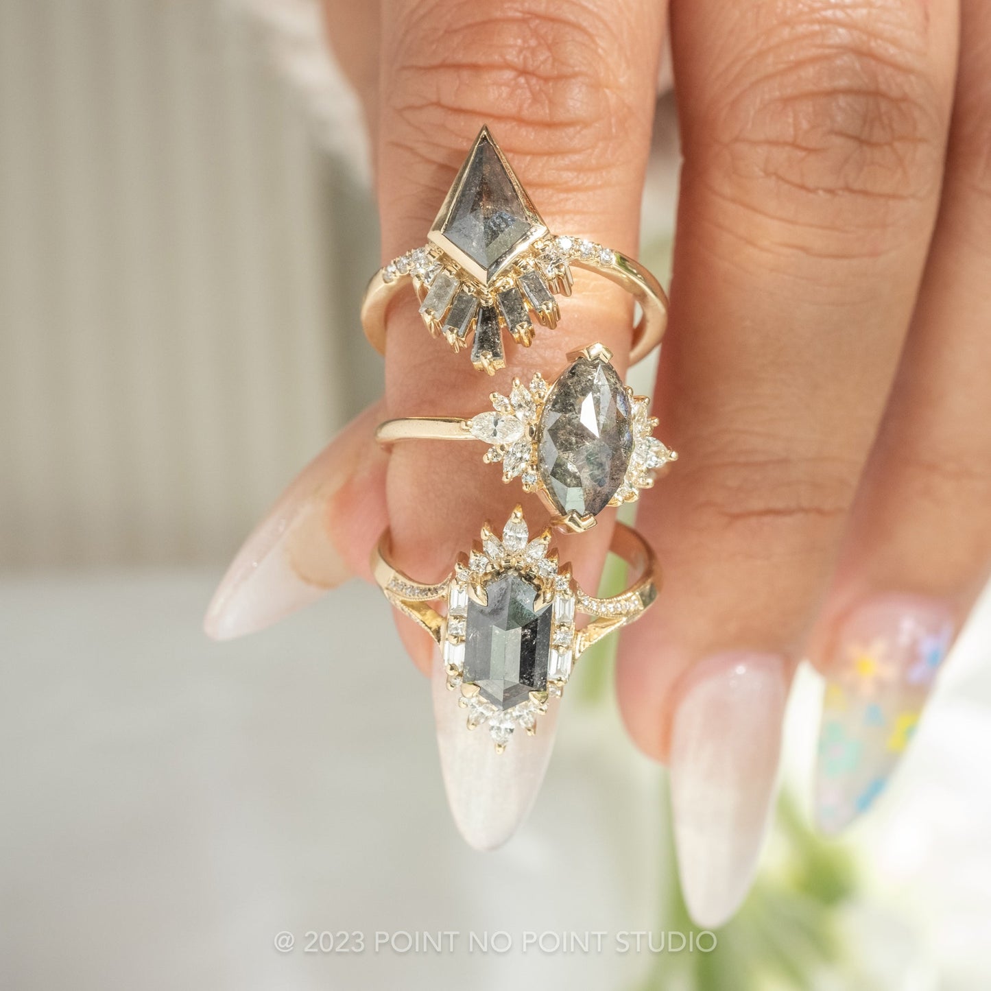 2.33 Carat Salt and Pepper Marquise Diamond Engagement Ring, Monarch Setting