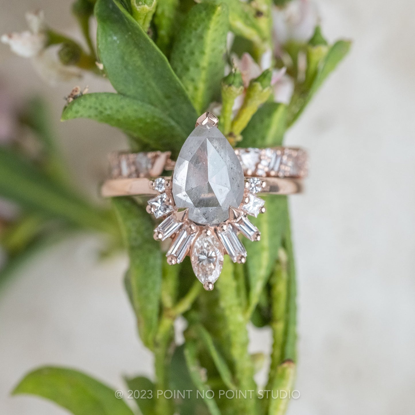 1.77 Carat Icy Salt and Pepper Pear Diamond Engagement Ring, Wren Setting