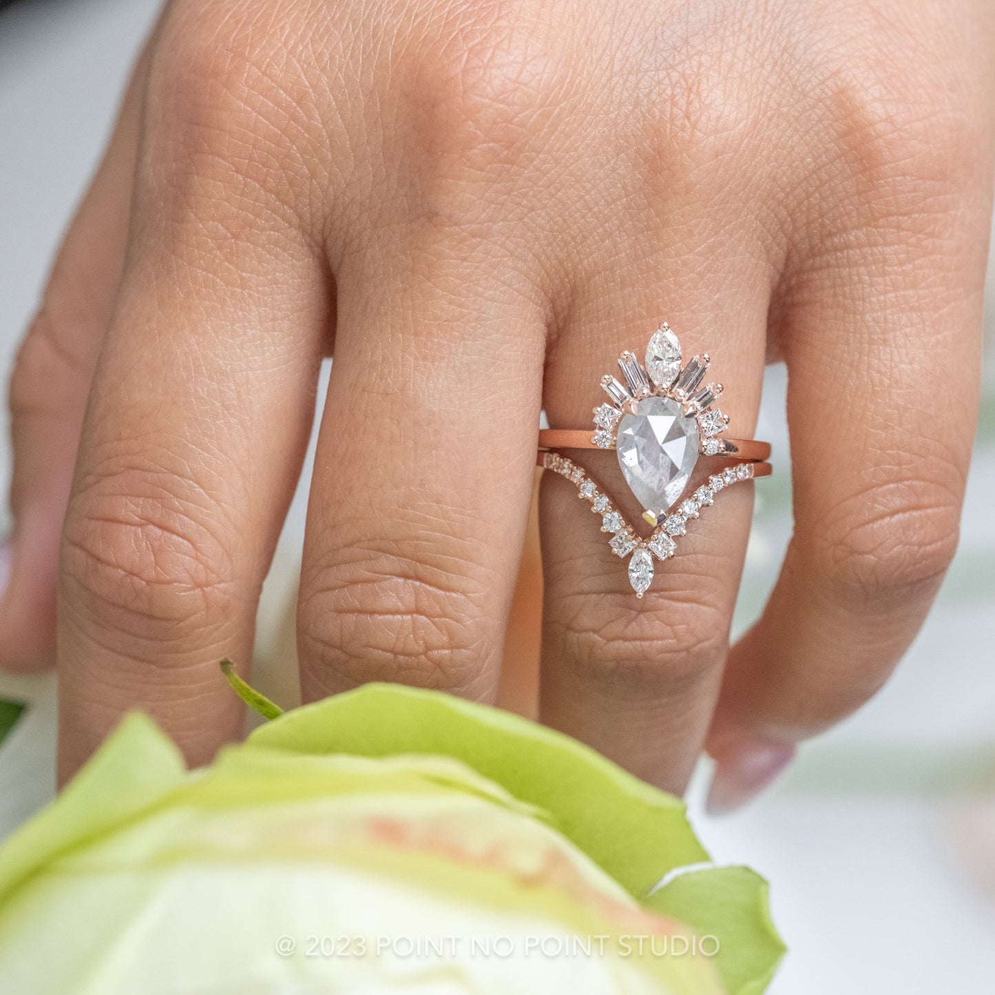1.77 Carat Icy Salt and Pepper Pear Diamond Engagement Ring, Wren Setting