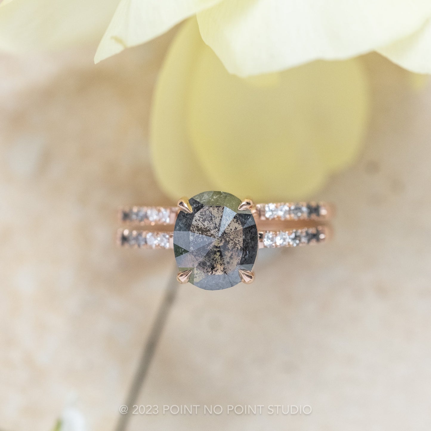 3.10 Carat Black Salt and Pepper Oval Diamond Engagement Ring, Ombre Jules Setting
