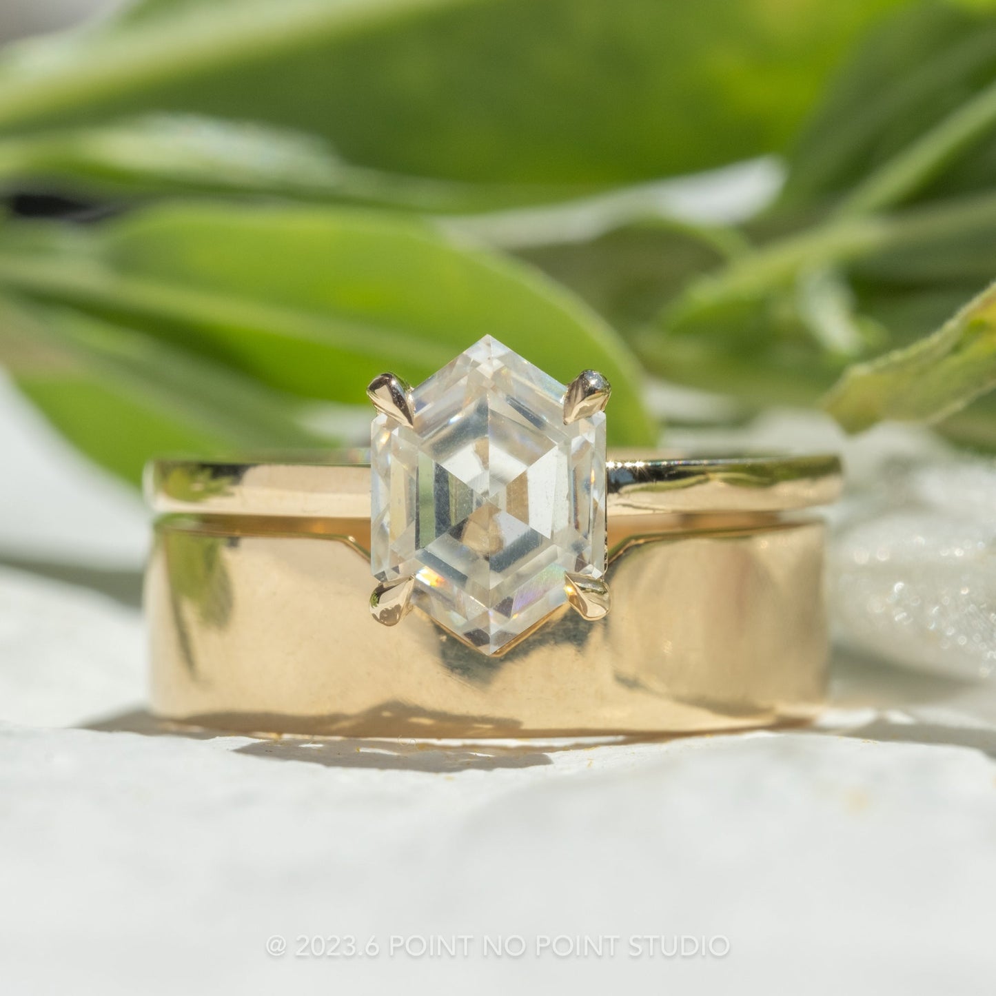 Hexagon Lab Diamond Engagement Ring, Basket Jane Setting