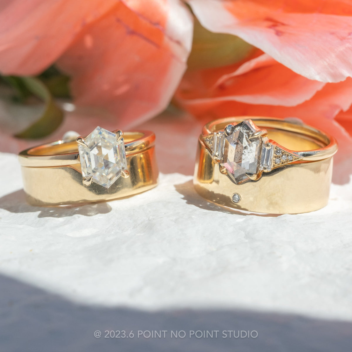 Hexagon Lab Diamond Engagement Ring, Basket Jane Setting