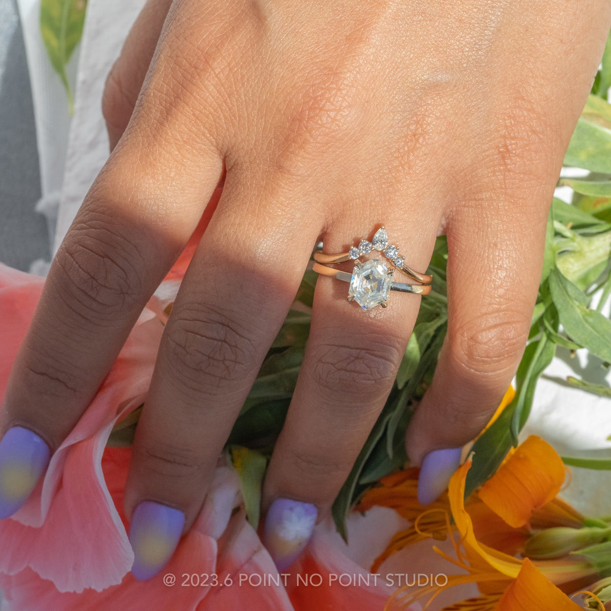 Hexagon Lab Diamond Engagement Ring, Basket Jane Setting
