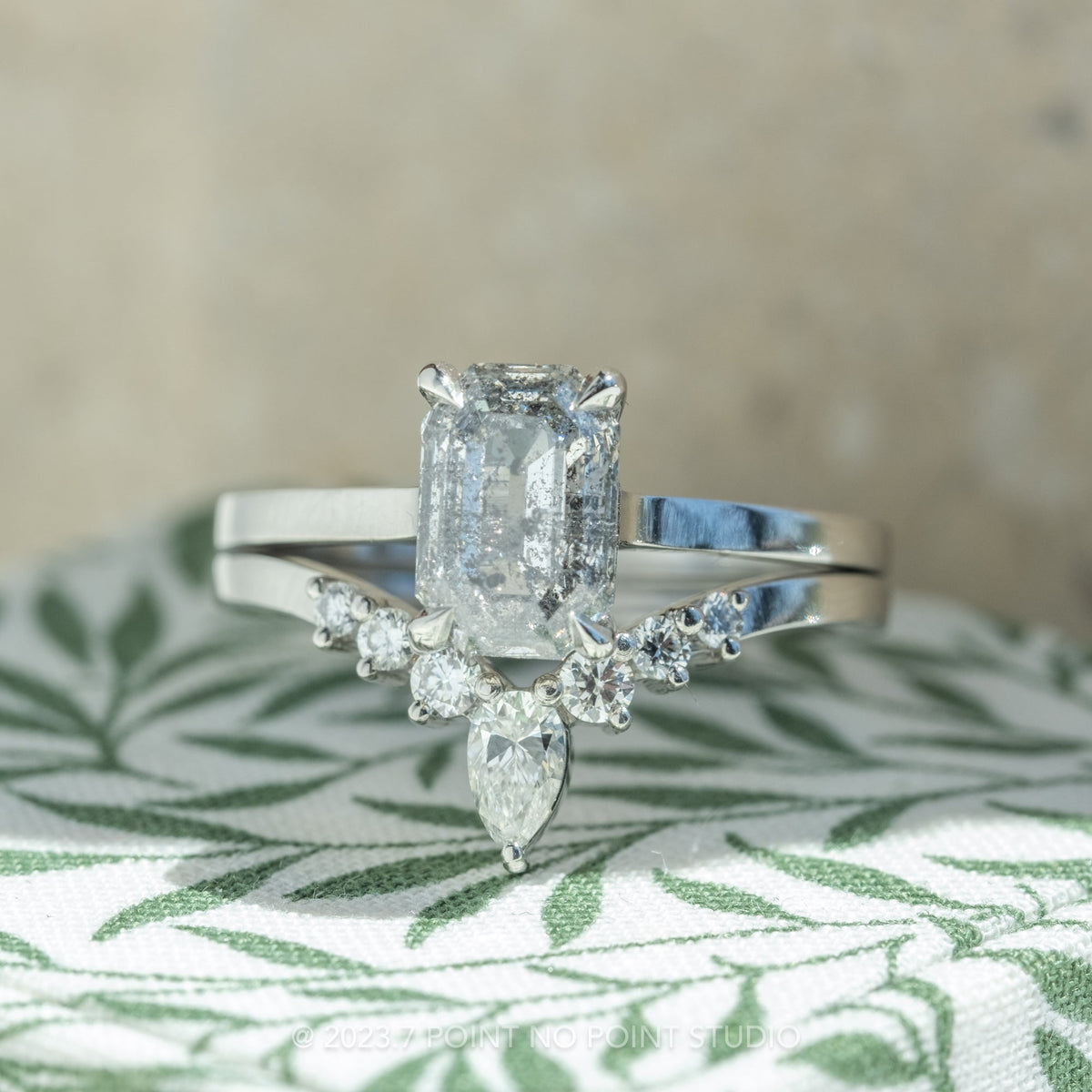 1.95 Carat Salt and Pepper Emerald Shaped Diamond Engagement Ring, Lark Setting