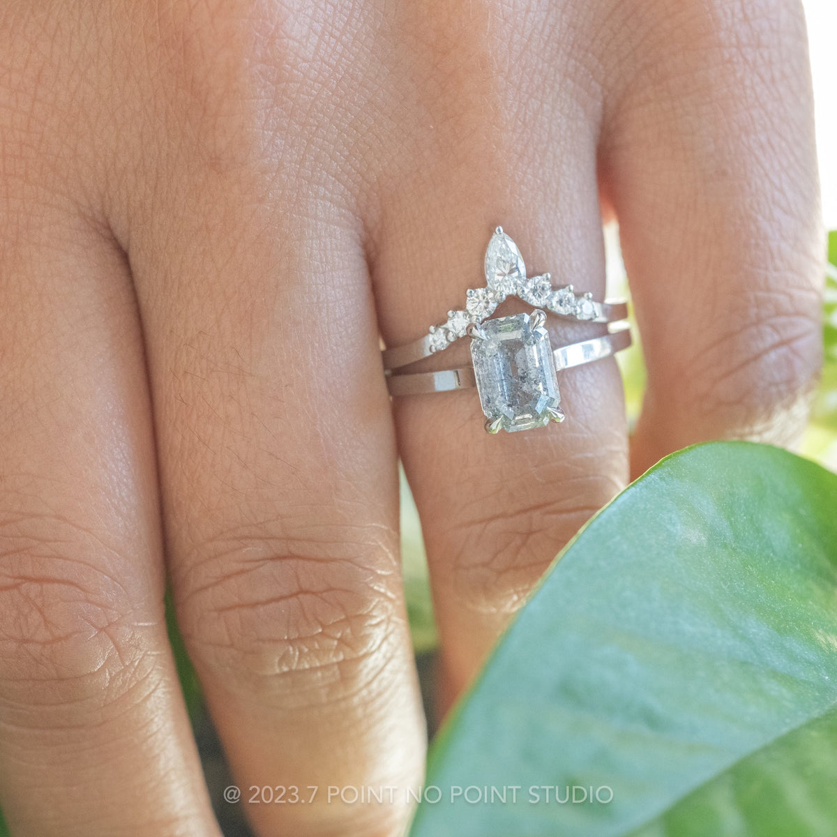 1.95 Carat Salt and Pepper Emerald Shaped Diamond Engagement Ring, Lark Setting