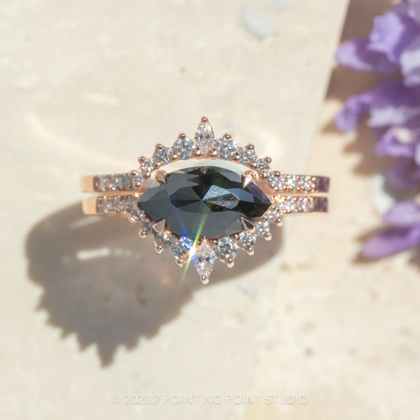 1.74 Carat Black Marquise Diamond Engagement Ring, Avaline Setting