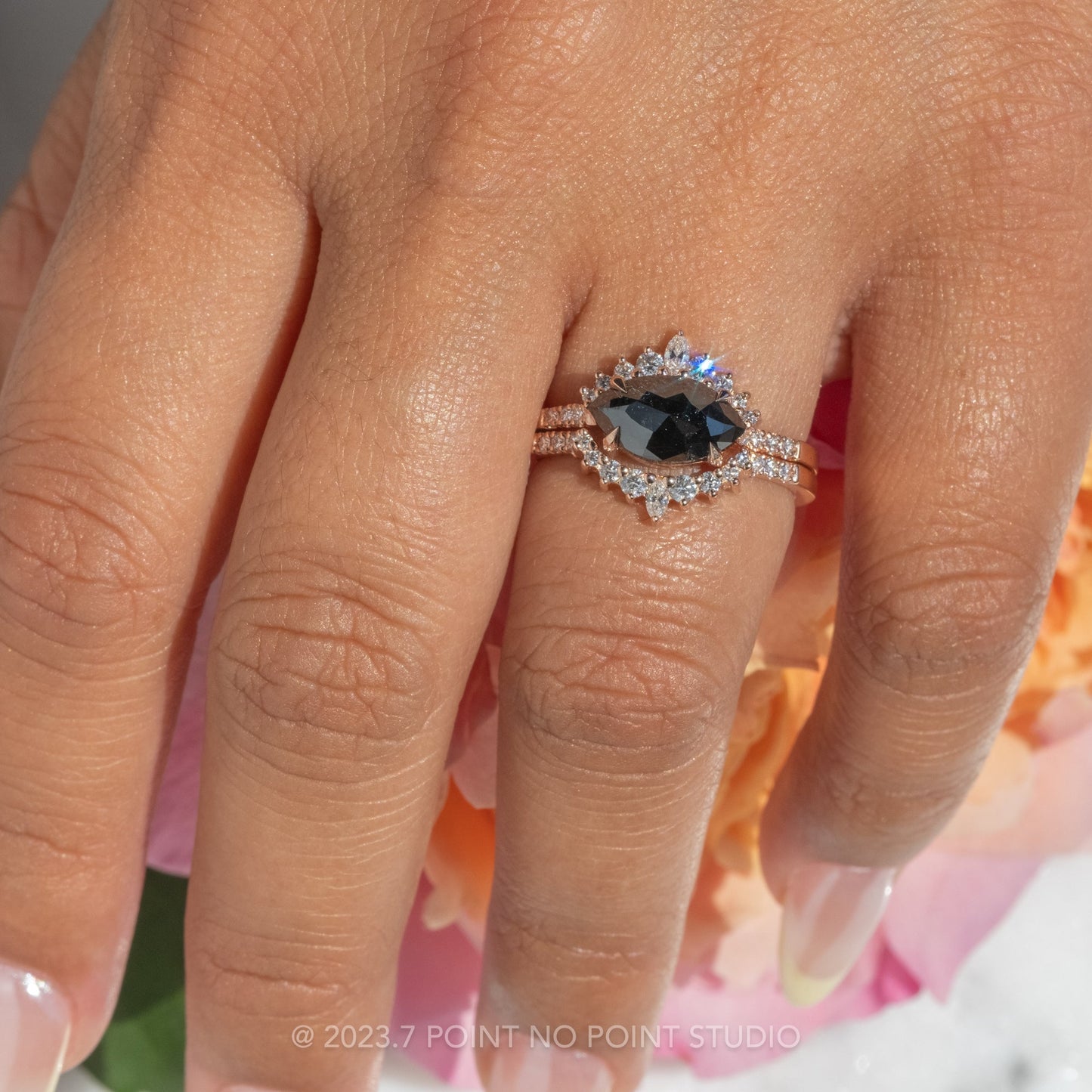 1.74 Carat Black Marquise Diamond Engagement Ring, Avaline Setting