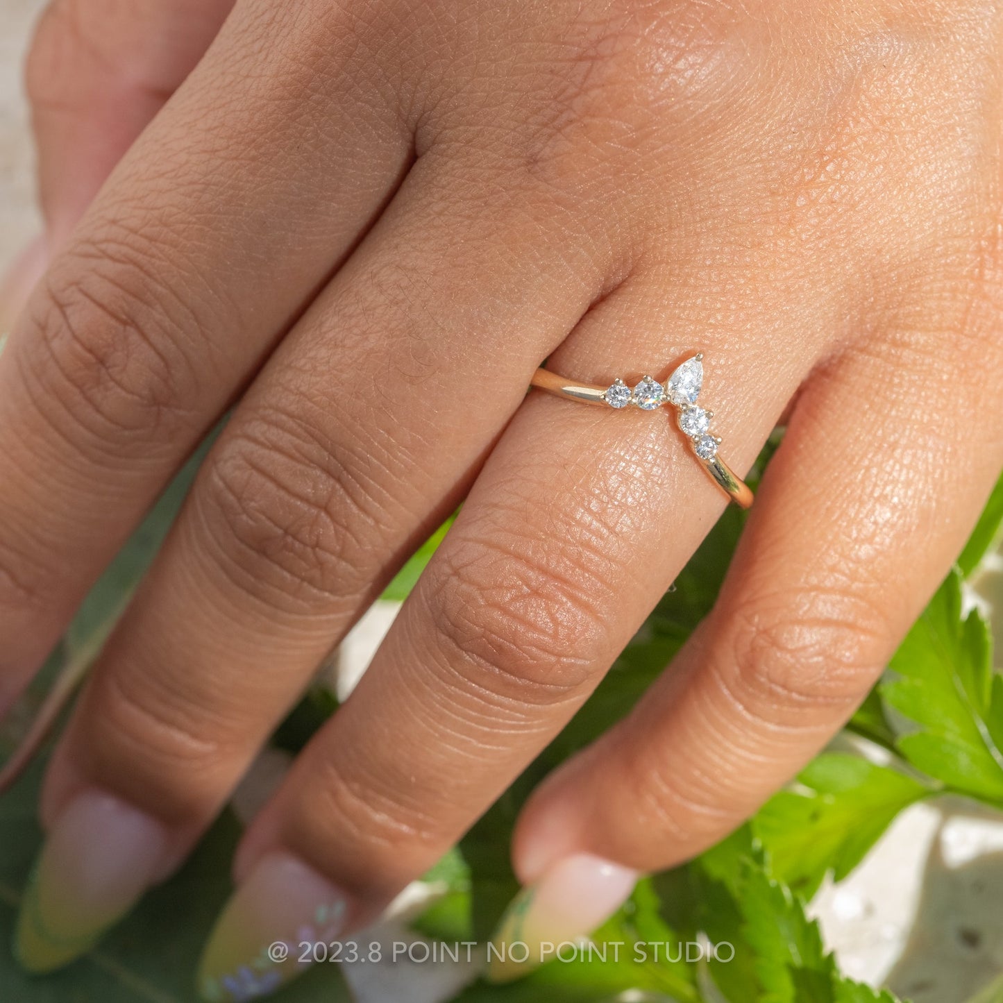 Cassie Wedding Ring Setting, 5 Diamond, Round Band