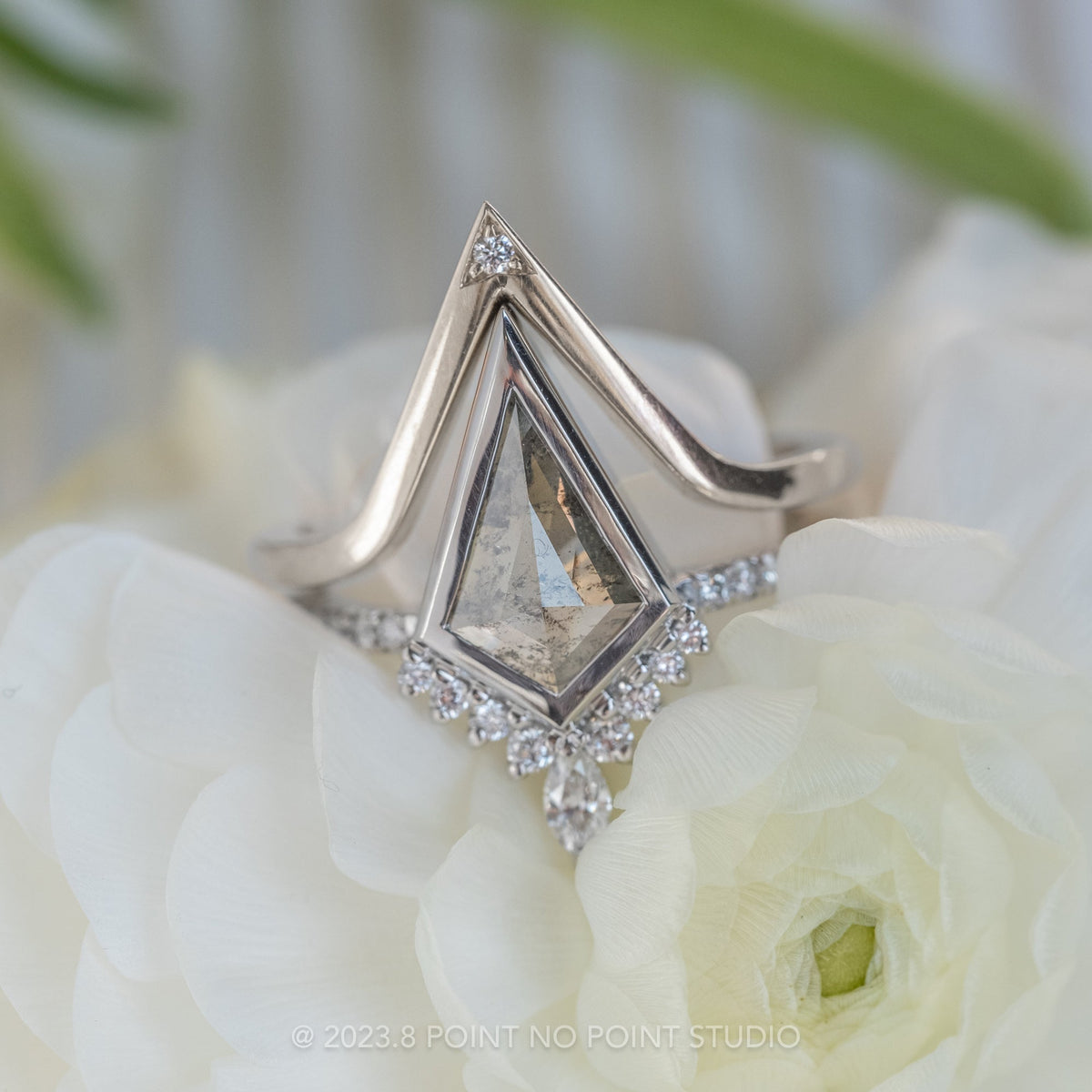 2.10 Carat Salt and Pepper Kite Diamond Engagement Ring, Bezel Avaline Setting