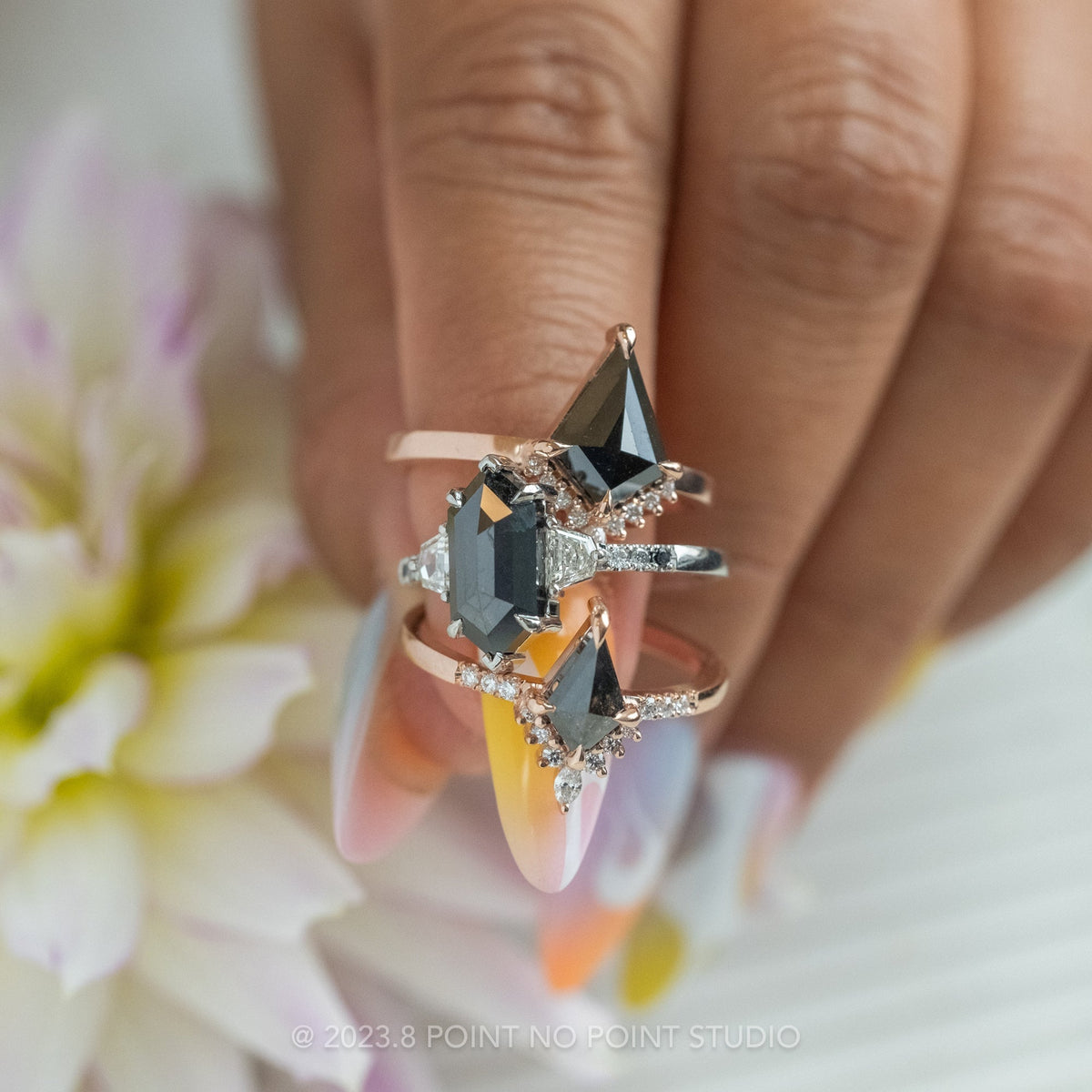 1.70 Carat Black Kite Diamond Engagement Ring, Ava Setting