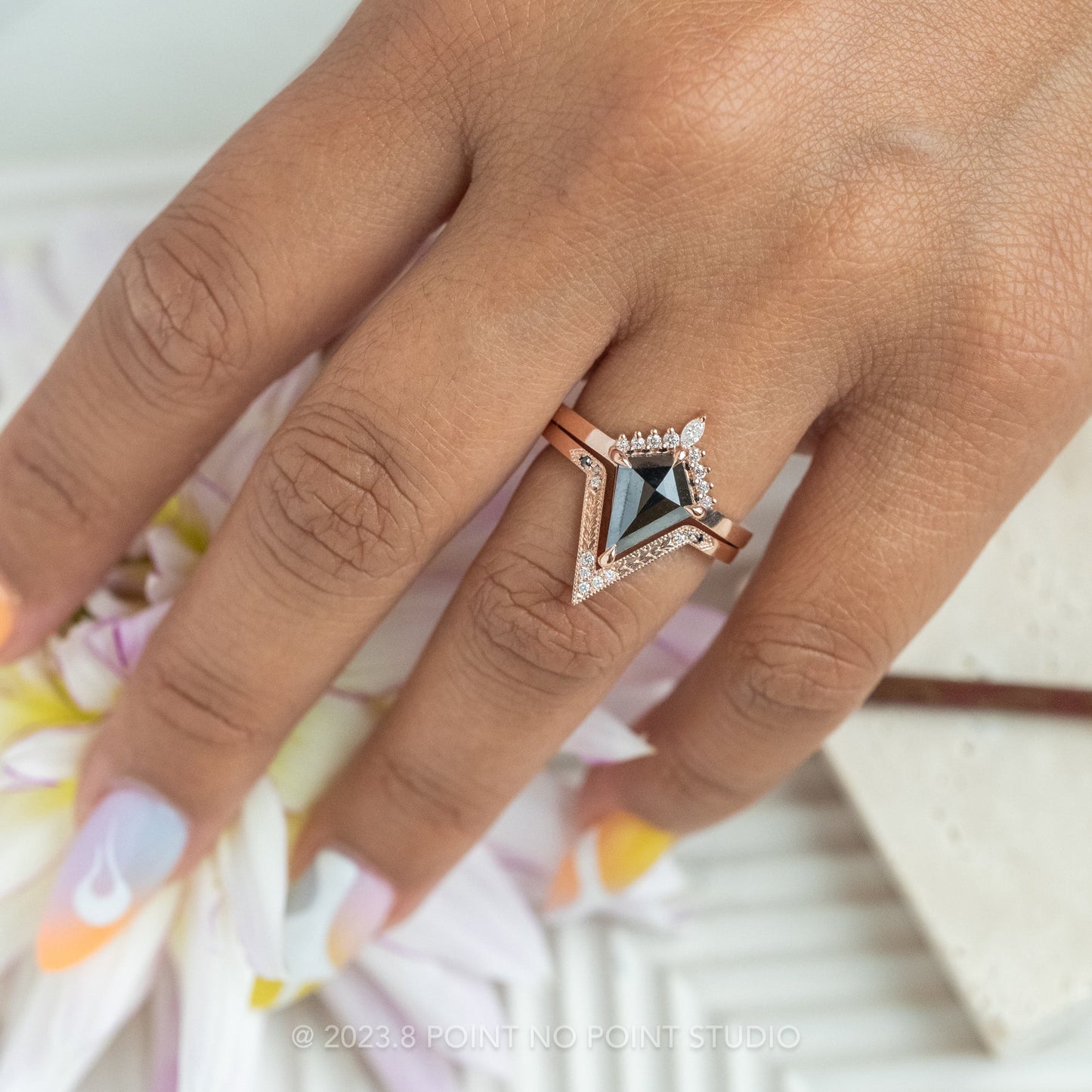 1.70 Carat Black Kite Diamond Engagement Ring, Ava Setting