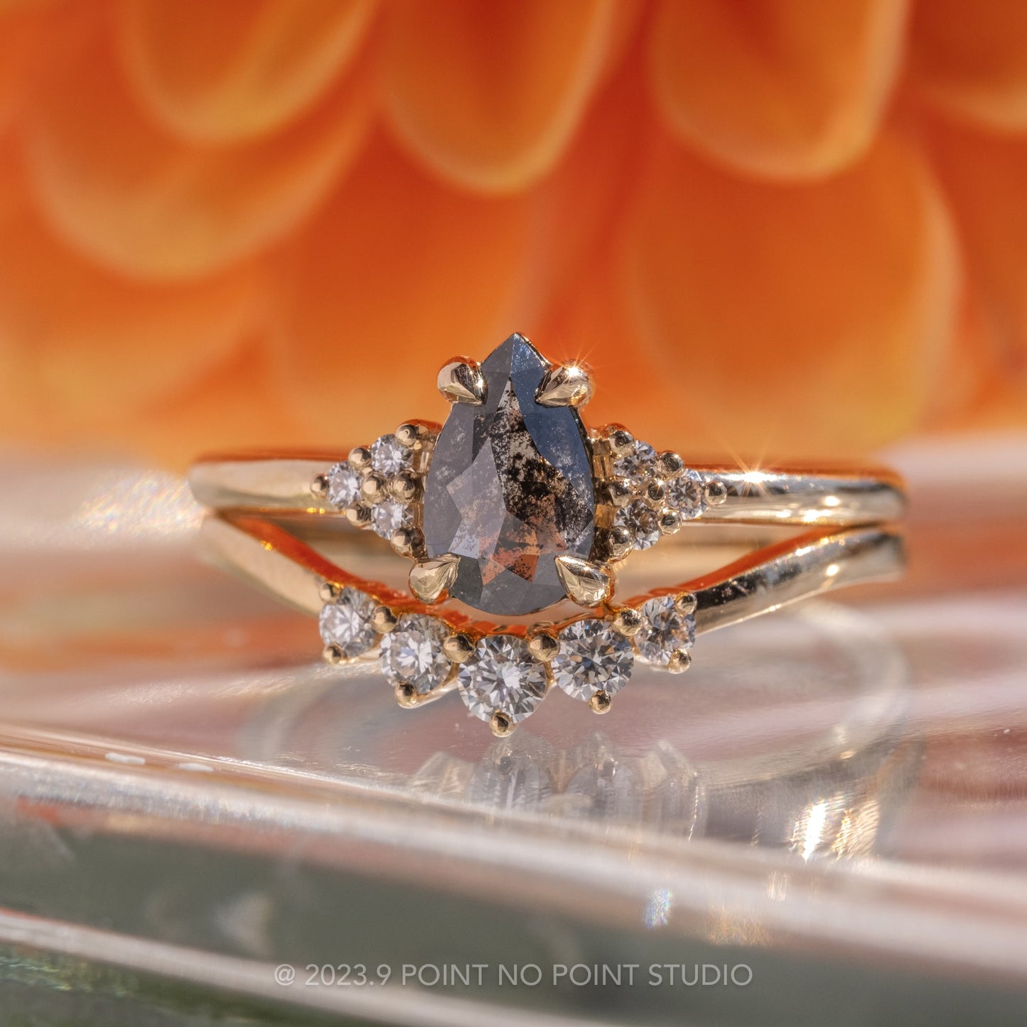 1.16 Carat Salt and Pepper Pear Diamond Engagement Ring, Quinn Setting