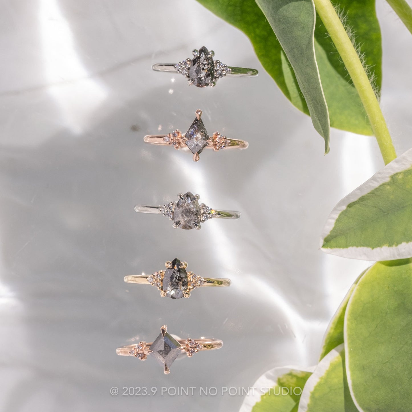 1.16 Carat Salt and Pepper Pear Diamond Engagement Ring, Quinn Setting