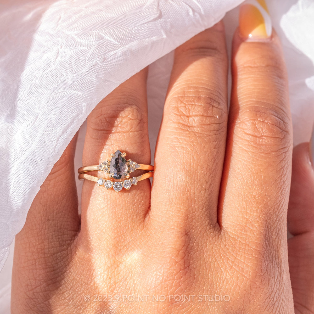 1.16 Carat Salt and Pepper Pear Diamond Engagement Ring, Quinn Setting