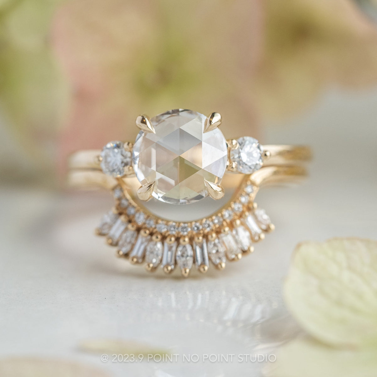 1.37 Carat Clear Round Diamond Engagement Ring, Zoe Setting, 14K Yellow Gold
