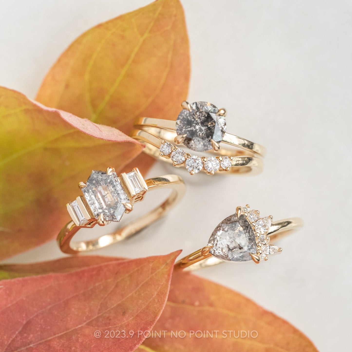 2.01 Carat Salt and Pepper Round Diamond Engagement Ring, Tulip Jane Setting