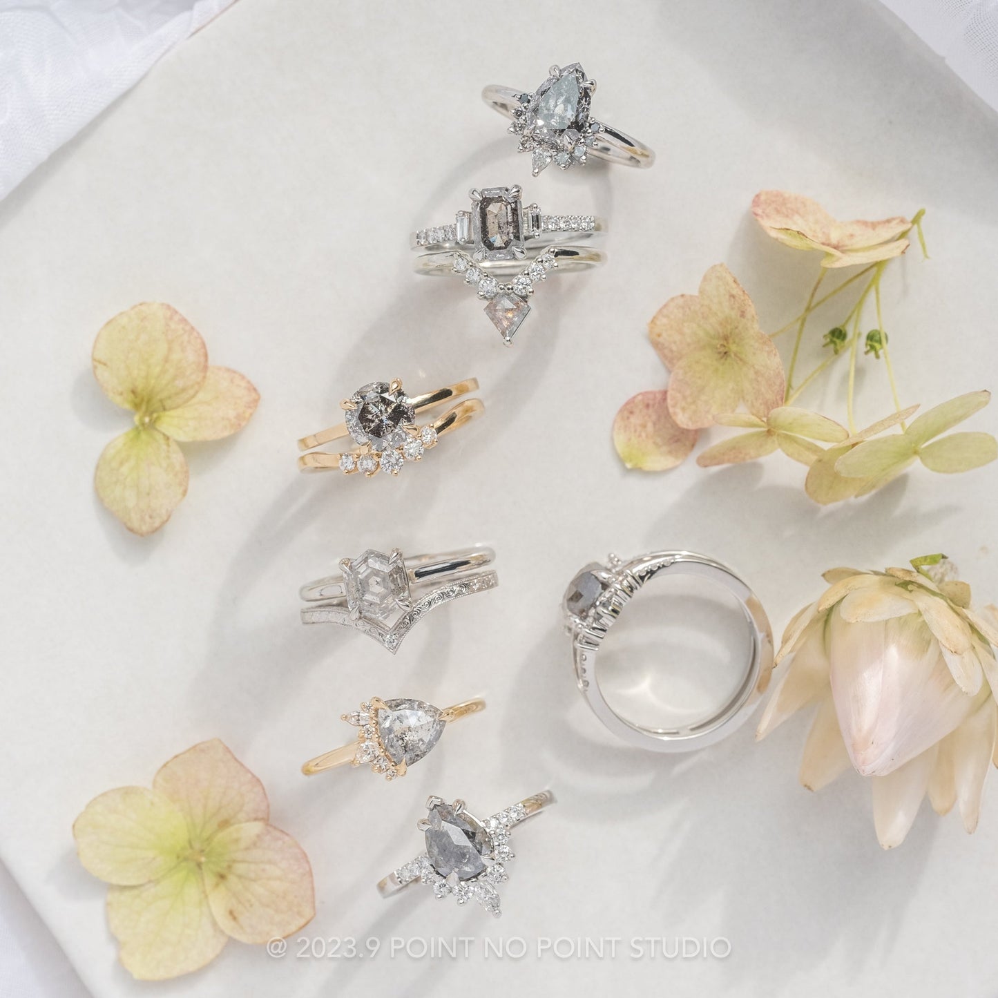 2.01 Carat Salt and Pepper Round Diamond Engagement Ring, Tulip Jane Setting