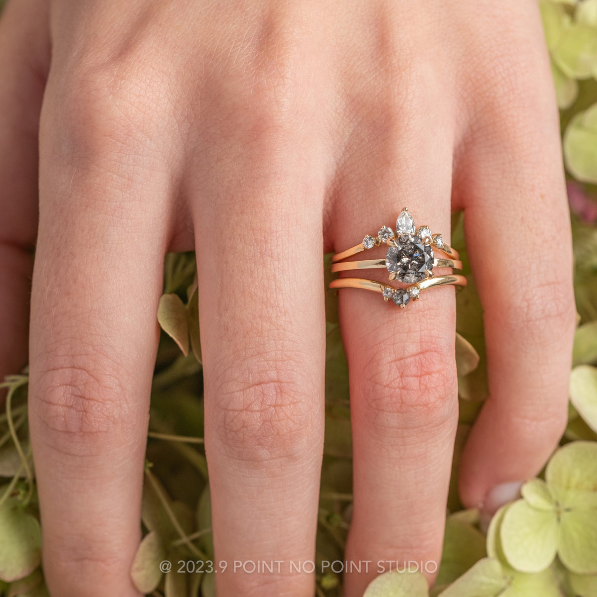 2.01 Carat Salt and Pepper Round Diamond Engagement Ring, Tulip Jane Setting