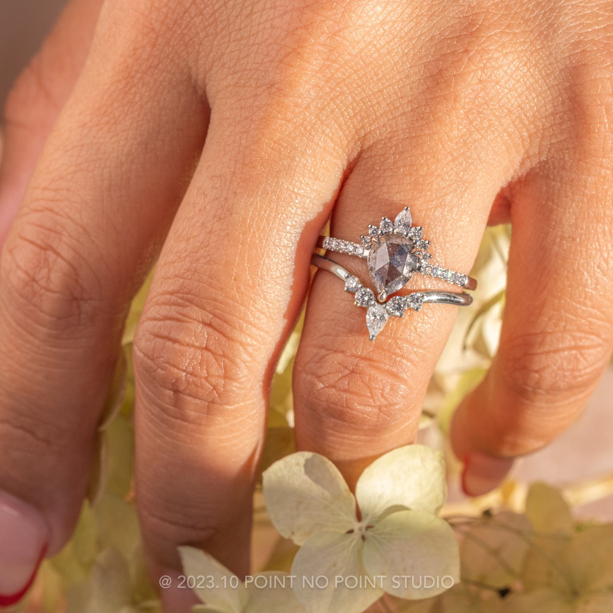 1.45 Carat Black Speckled Pear Diamond Engagement Ring, Avaline Setting