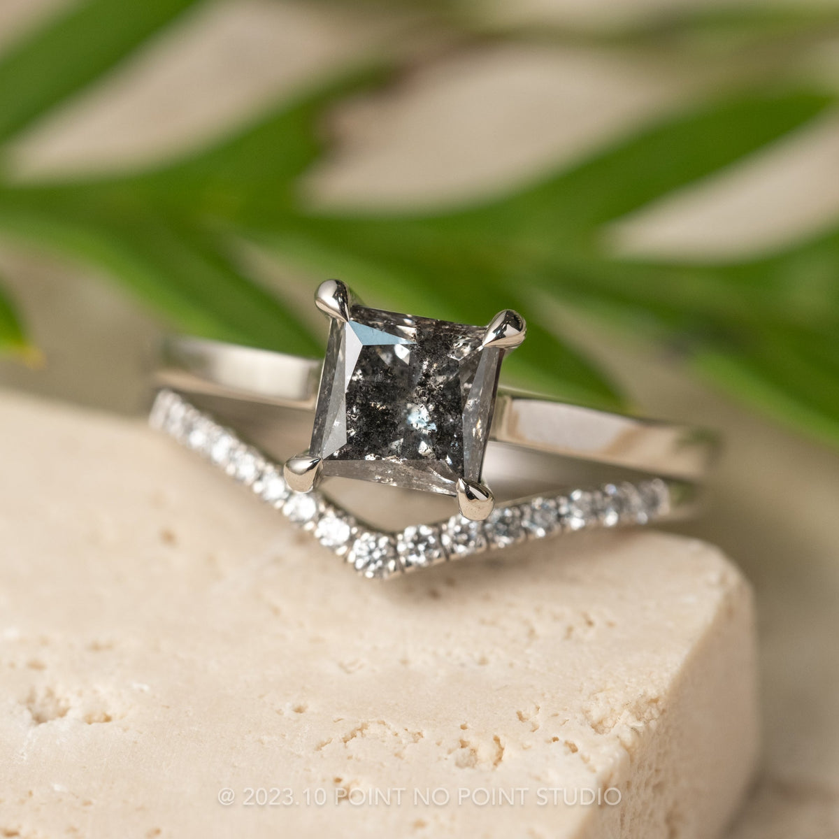 1.44 Carat Salt and Pepper Princess Cut Diamond Engagement Ring, Lark Setting