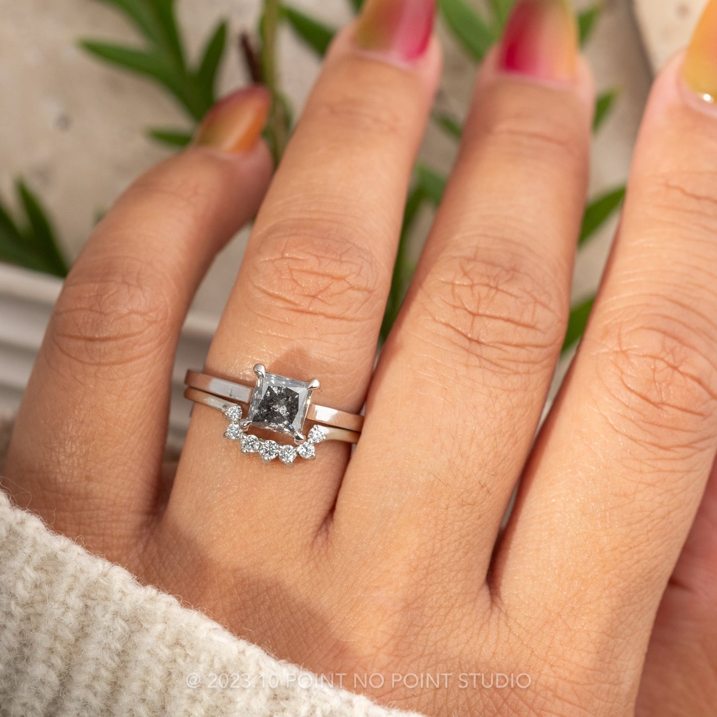 1.44 Carat Salt and Pepper Princess Cut Diamond Engagement Ring, Lark Setting