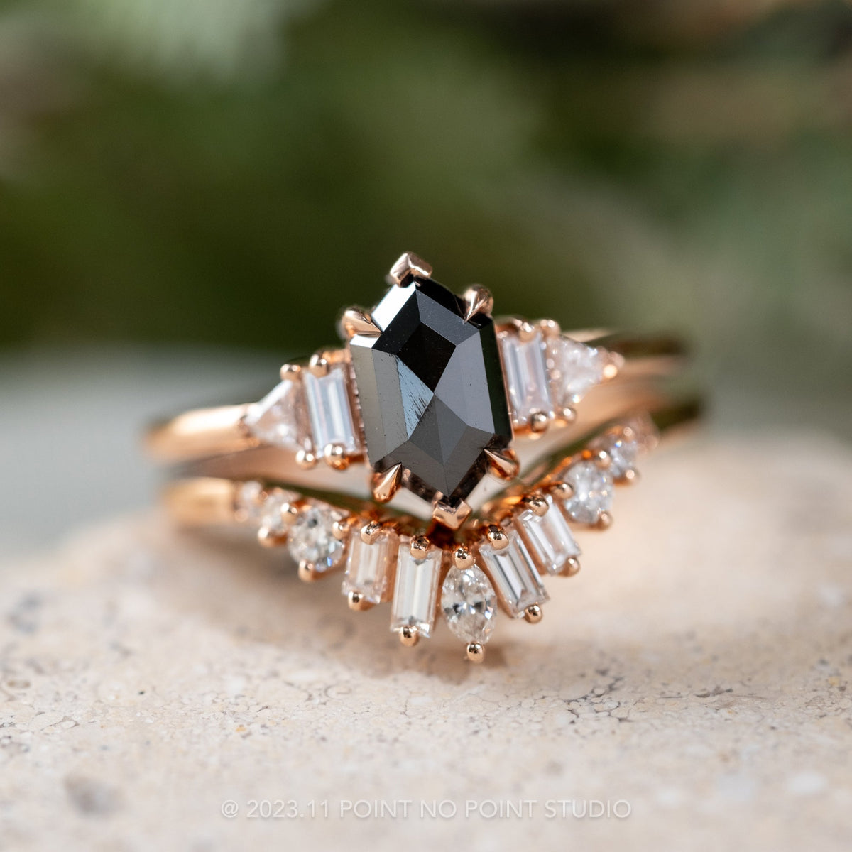 1.51 Carat Black Hexagon Diamond Engagement Ring, Beatrice Setting