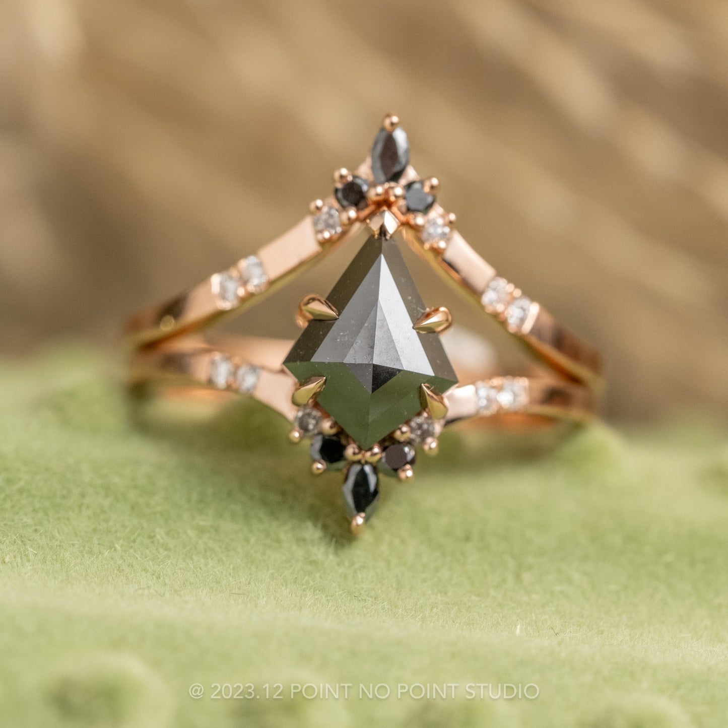 1.72 Carat Black Kite Diamond Engagement Ring, Ombre Flora Setting