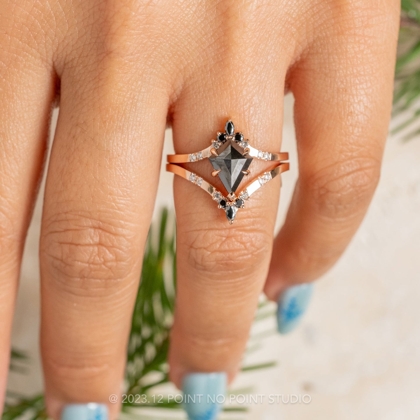 1.72 Carat Black Kite Diamond Engagement Ring, Ombre Flora Setting