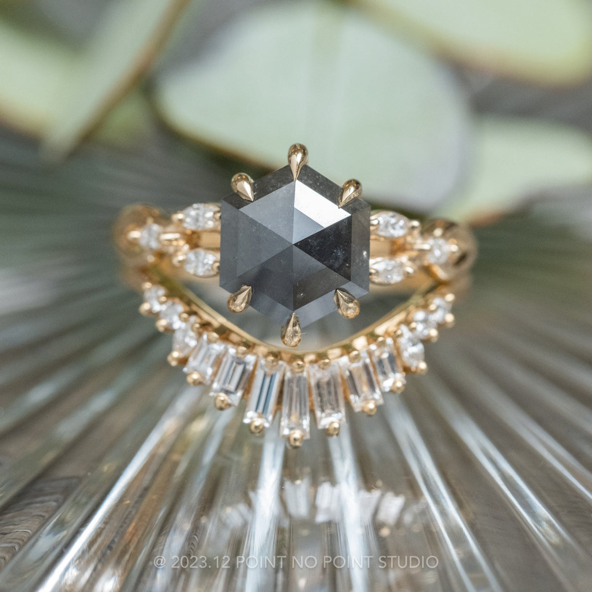 2.39 Carat Black Hexagon Diamond Engagement Ring, Winona Setting