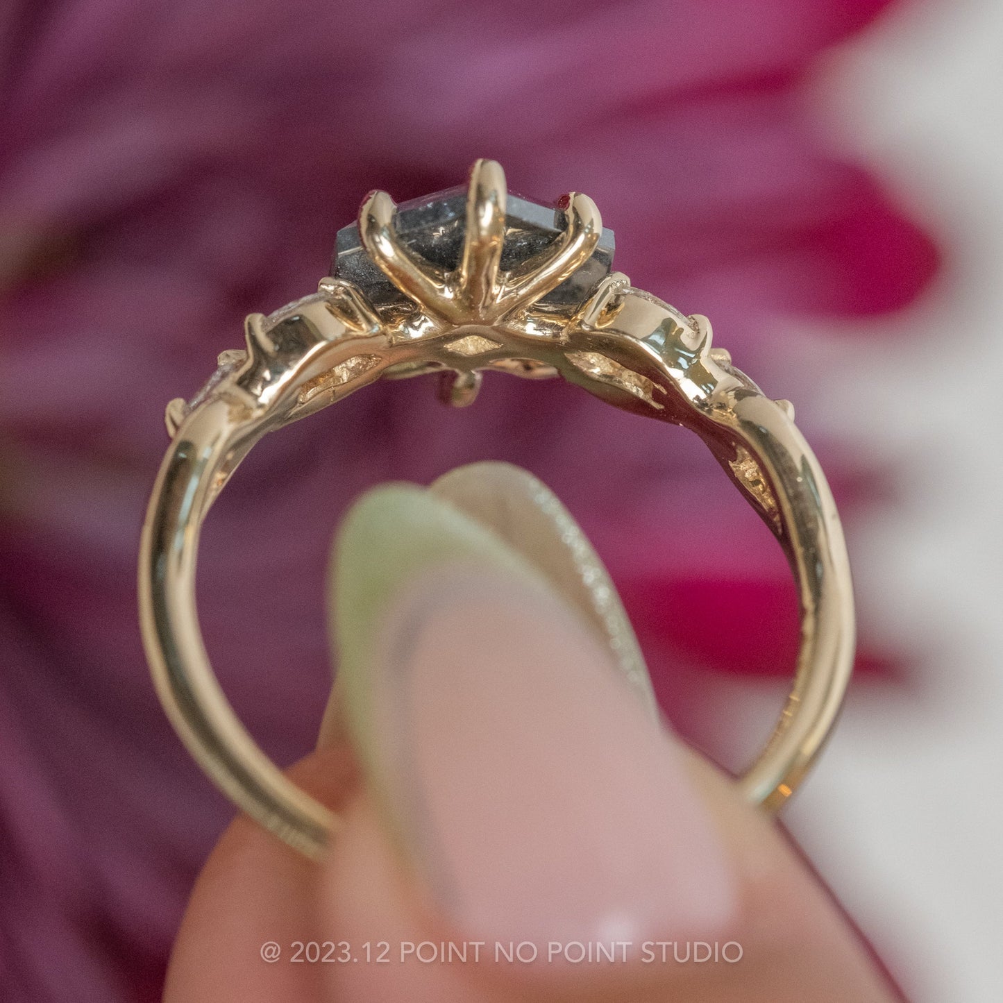 2.39 Carat Black Hexagon Diamond Engagement Ring, Winona Setting