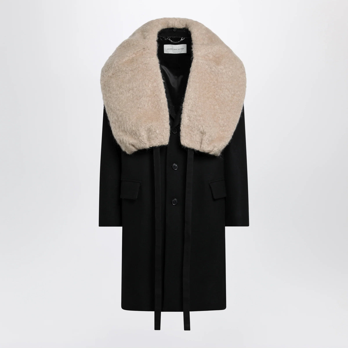 Dries Van Noten - Black coat with removable neckline