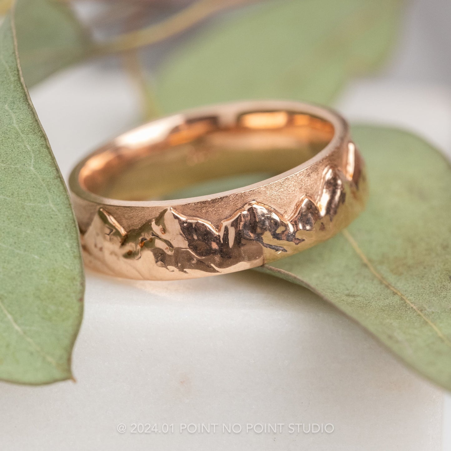 6mm Mountain Mens Wedding Ring, Matte and Polished