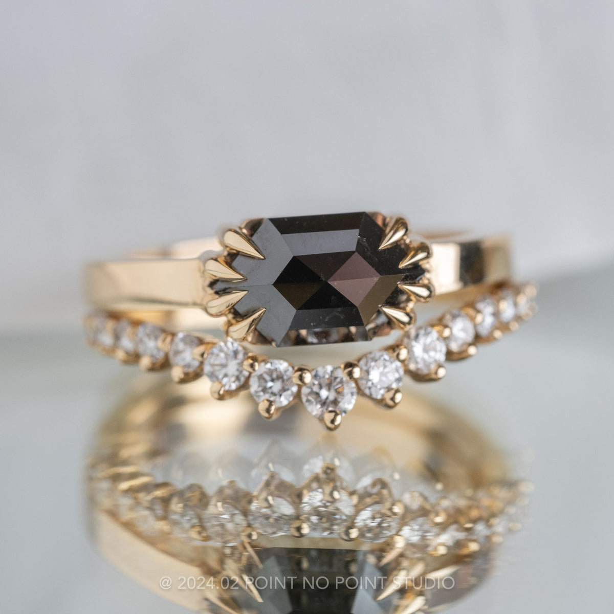 1.41 Carat Black Hexagon Diamond Engagement Ring, Jane Setting
