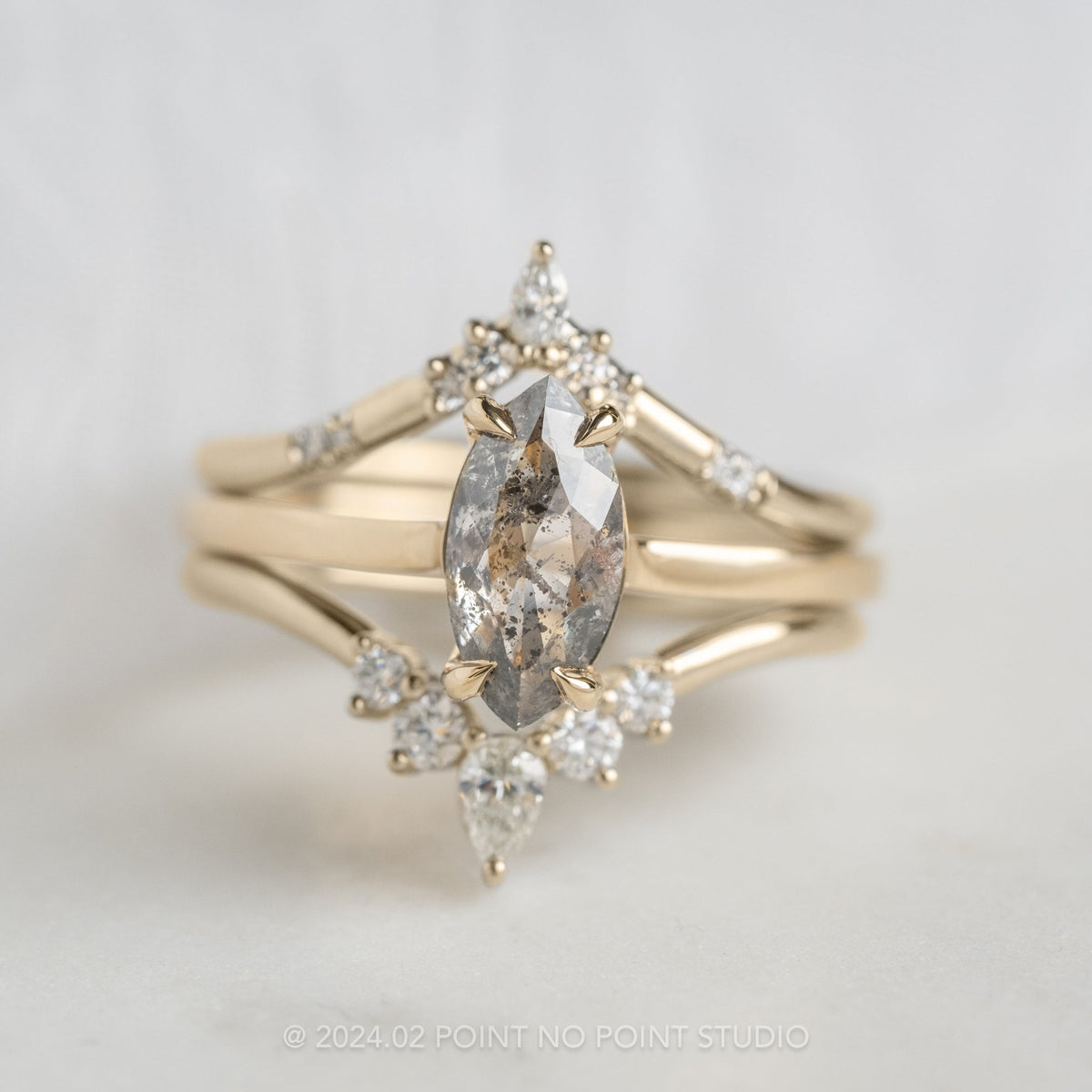 Cassie Wedding Ring Setting, 5 Diamond, Round Band
