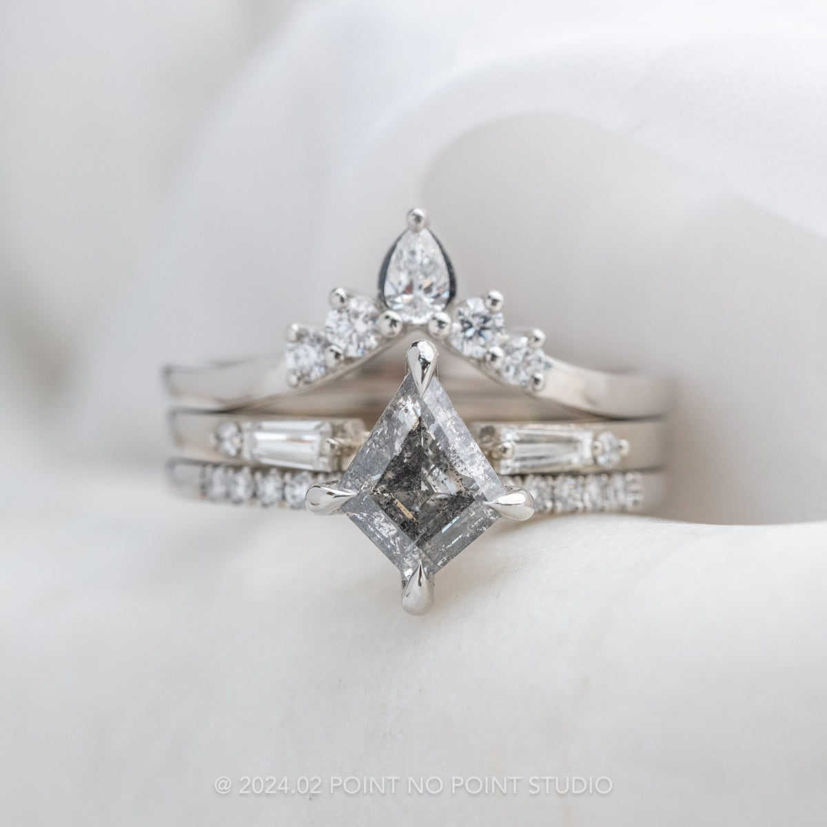 1.21 Carat Canadian Salt and Pepper Kite Diamond Engagement Ring, Jules Setting