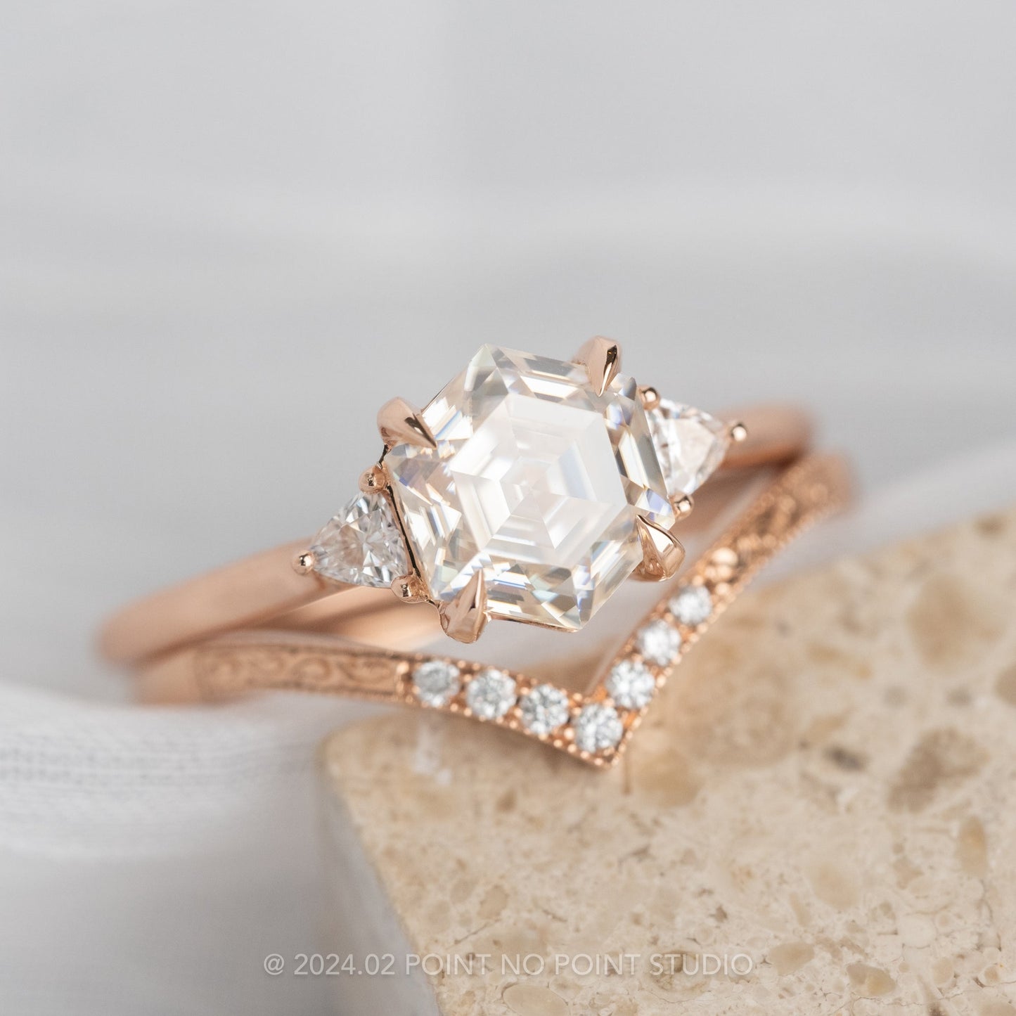 Hexagon Moissanite Engagement Ring, Lea Setting