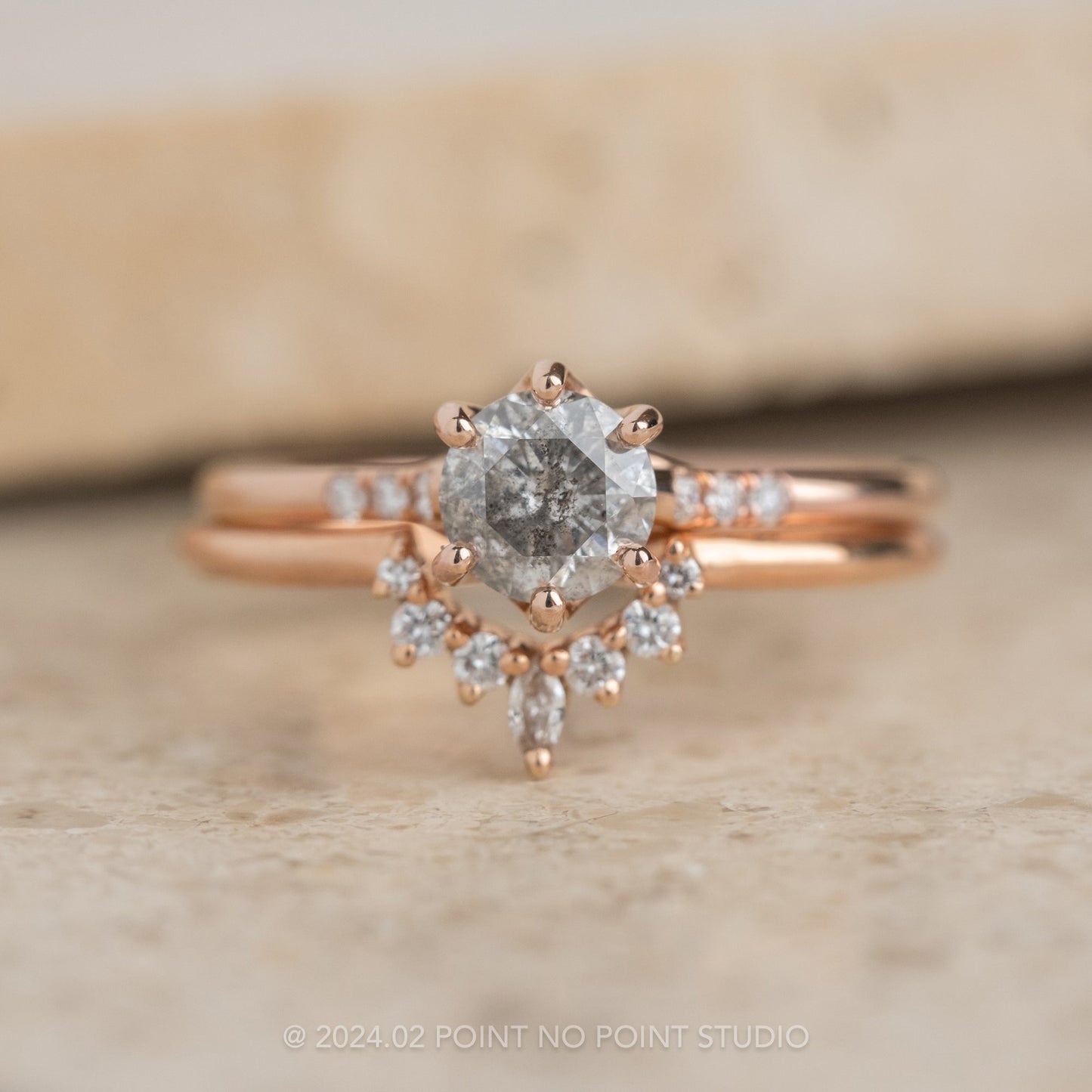 1.11 Carat Salt and Pepper Round Diamond Engagement Ring, Madeline Setting