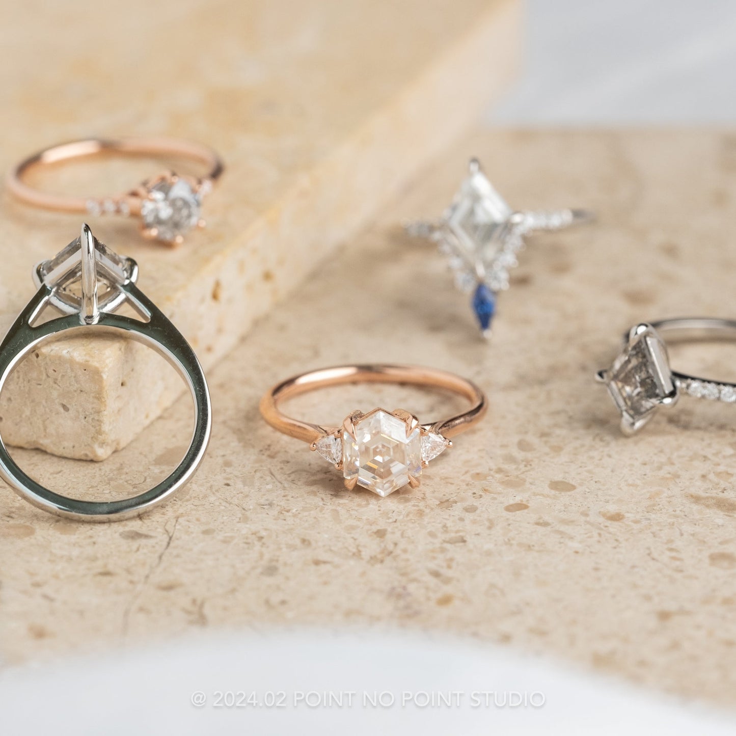 Hexagon Moissanite Engagement Ring, Lea Setting