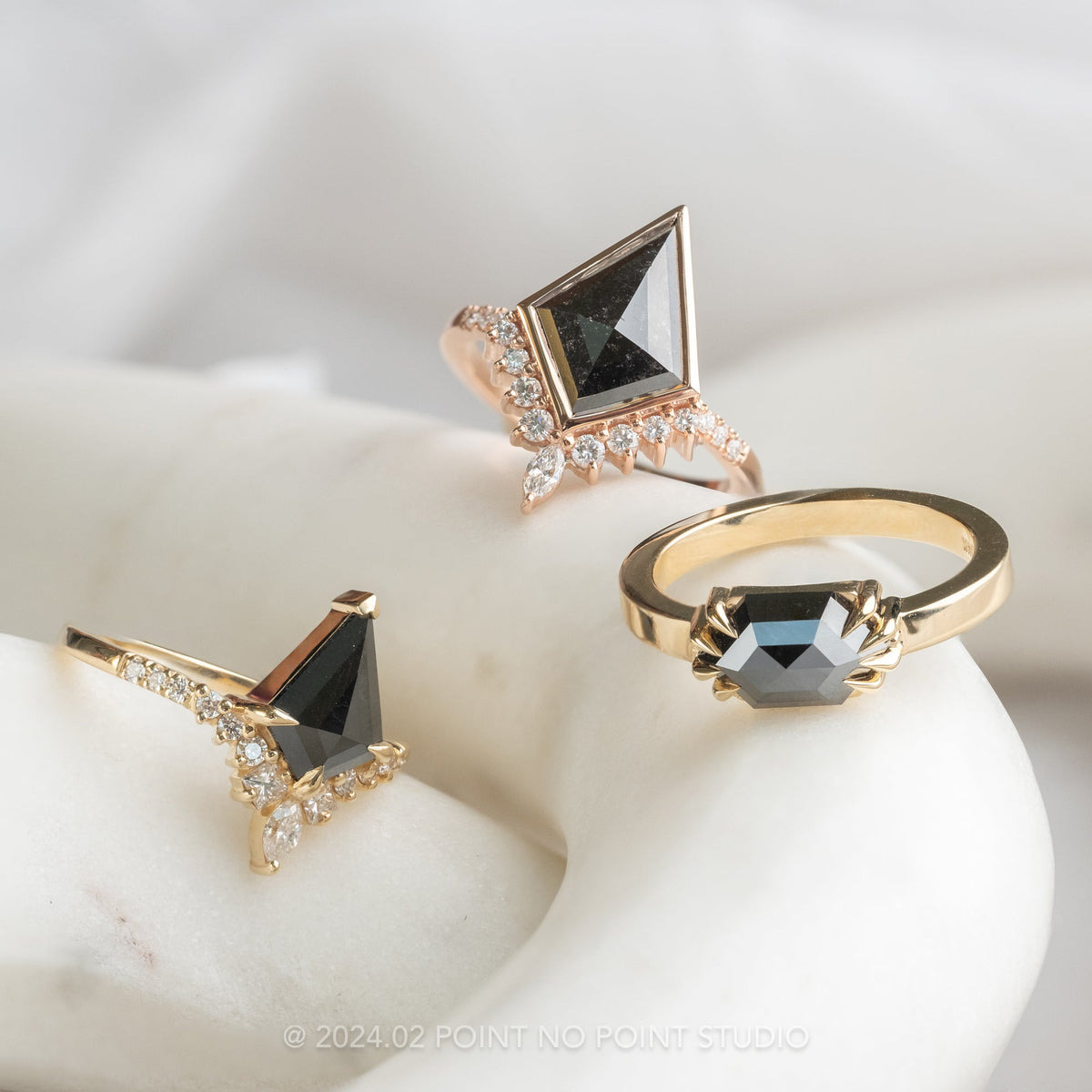 1.57 Carat Black Kite Diamond Engagement Ring, Willa Setting