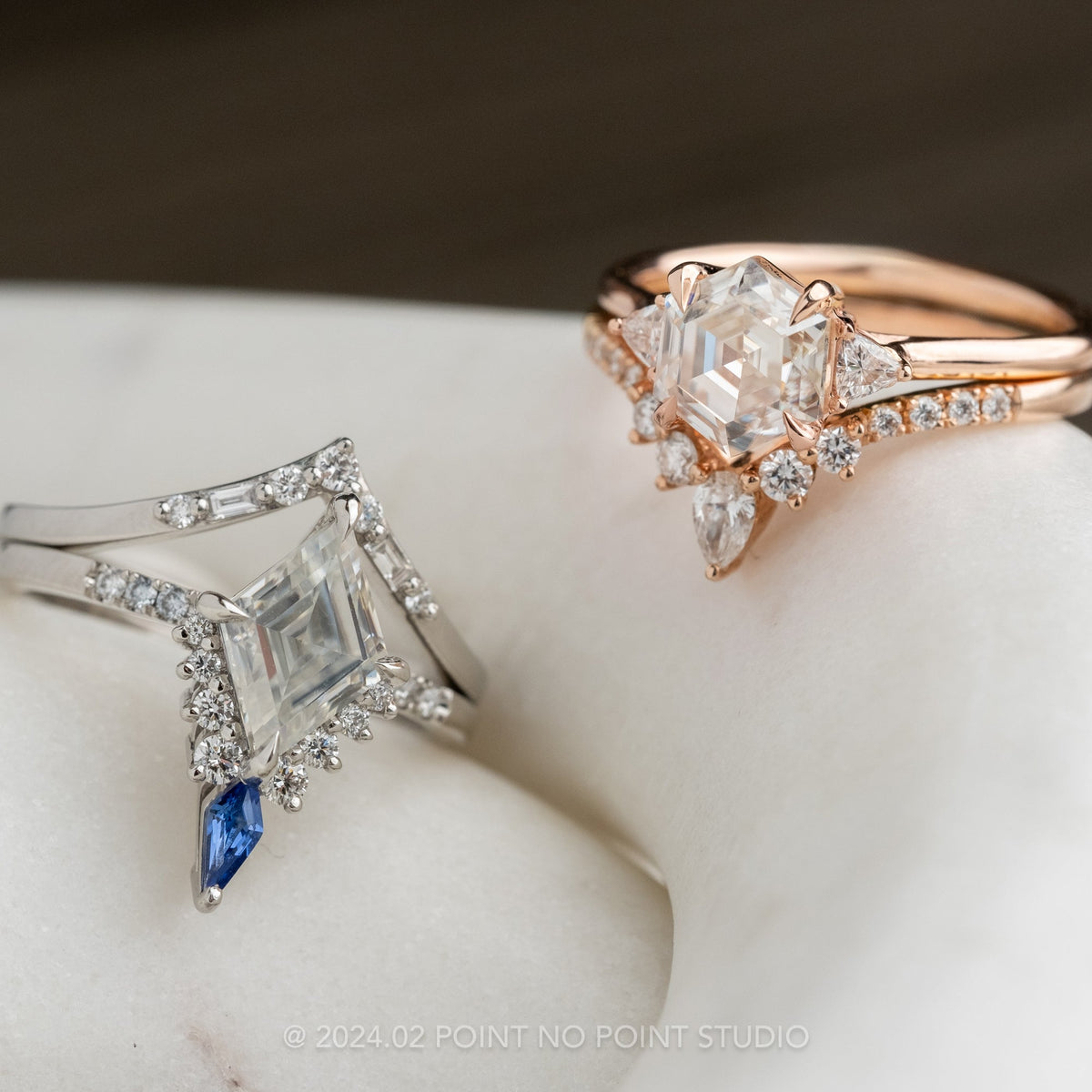Hexagon Moissanite Engagement Ring, Lea Setting