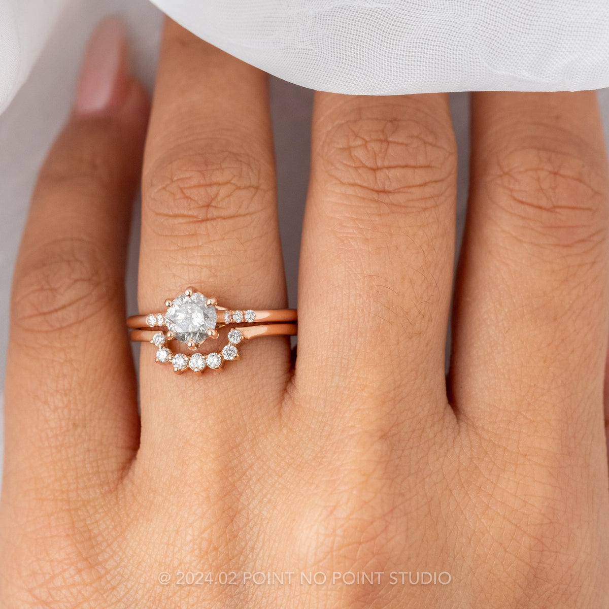 1.11 Carat Salt and Pepper Round Diamond Engagement Ring, Madeline Setting