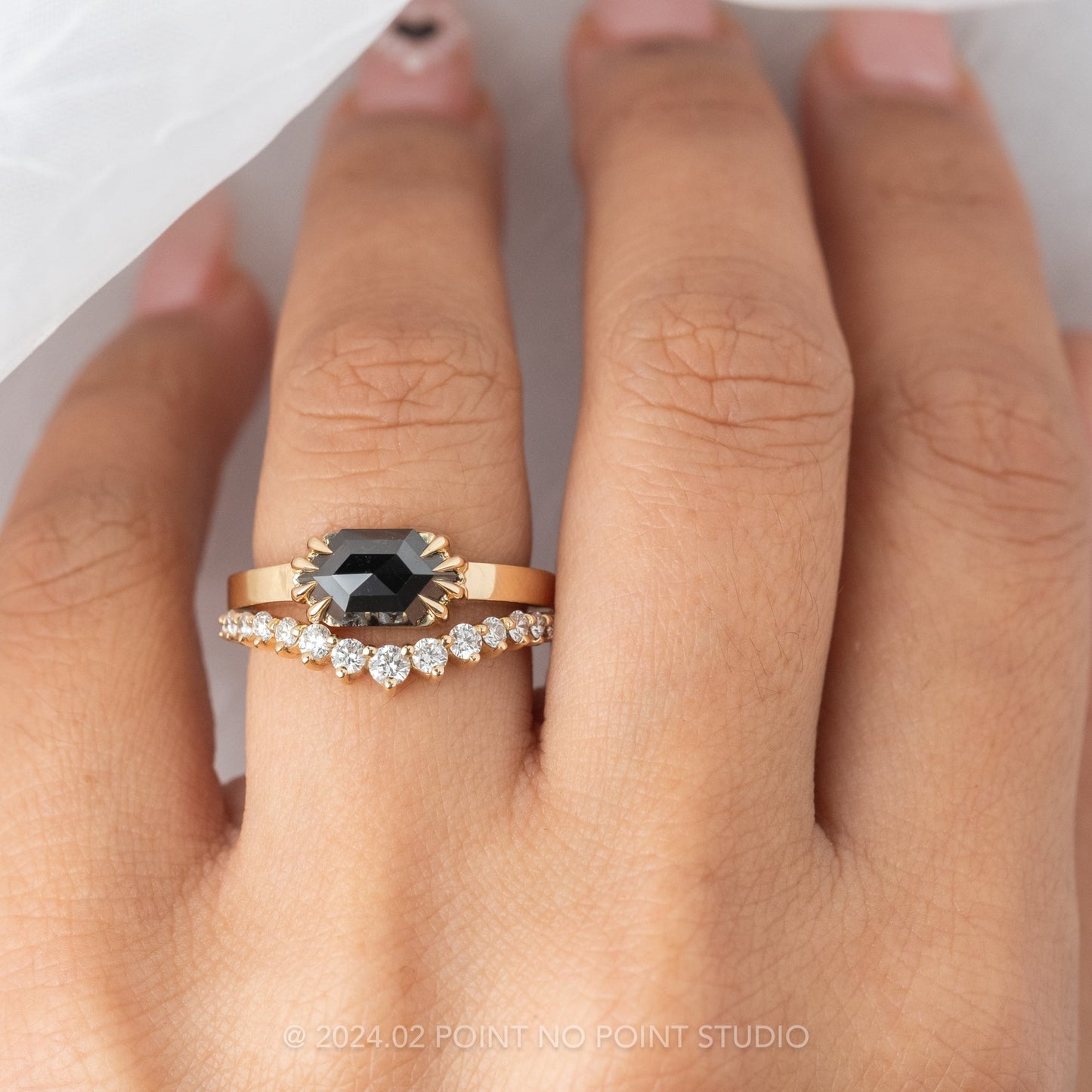 1.41 Carat Black Hexagon Diamond Engagement Ring, Jane Setting