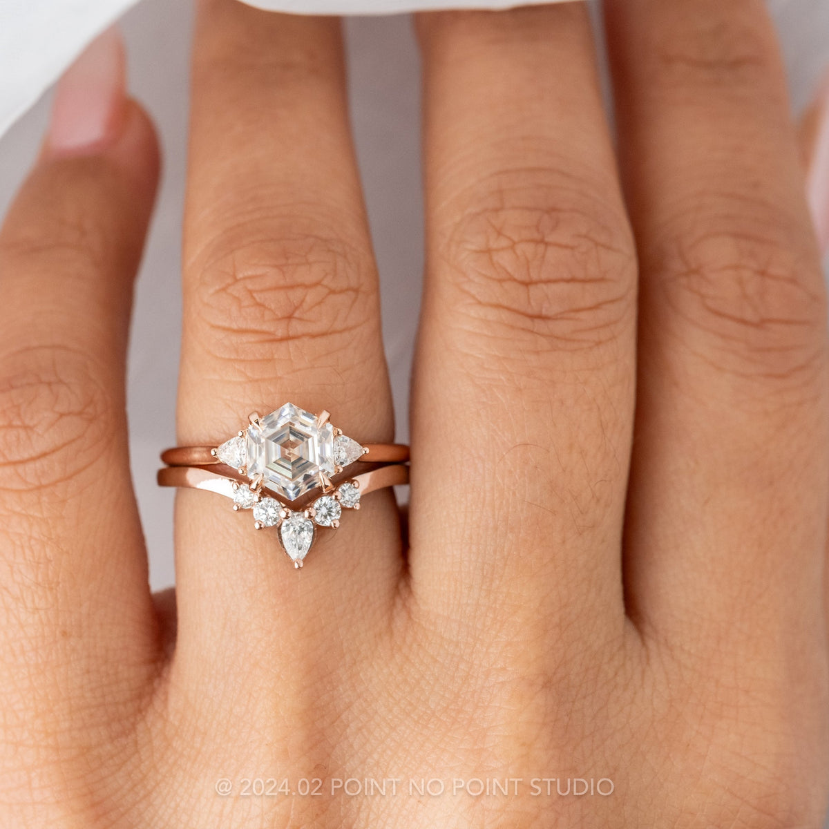 Hexagon Moissanite Engagement Ring, Lea Setting