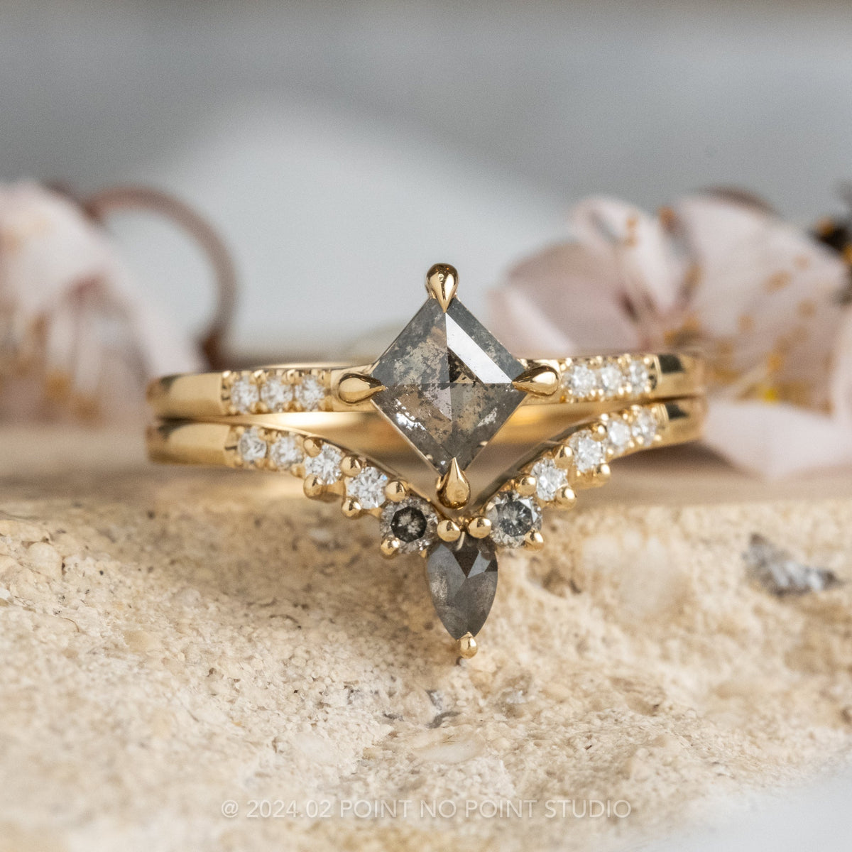 Cassiopeia Wedding Ring, Salt and Pepper and White Diamonds, 11 Diamond