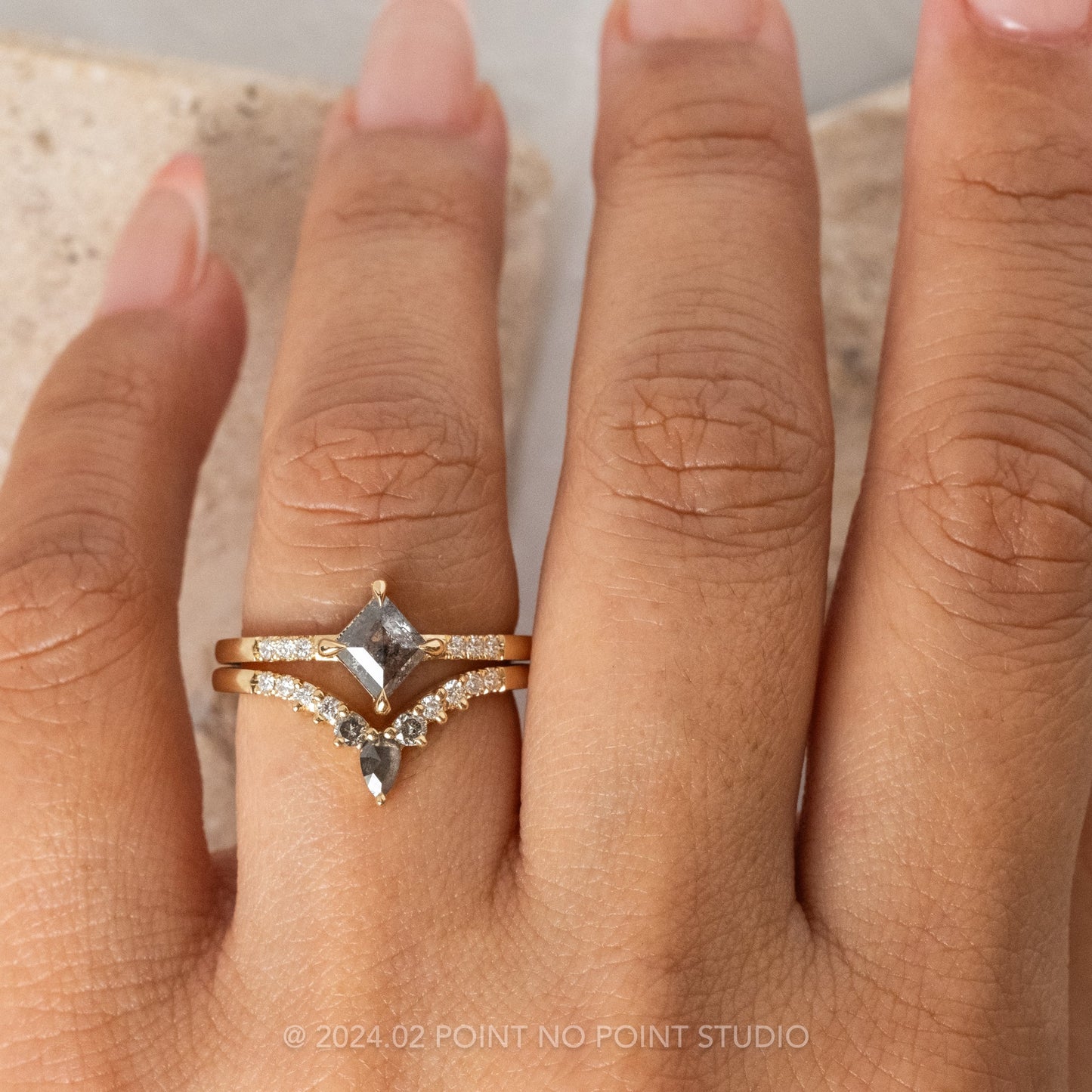 Cassiopeia Wedding Ring, Salt and Pepper and White Diamonds, 11 Diamond