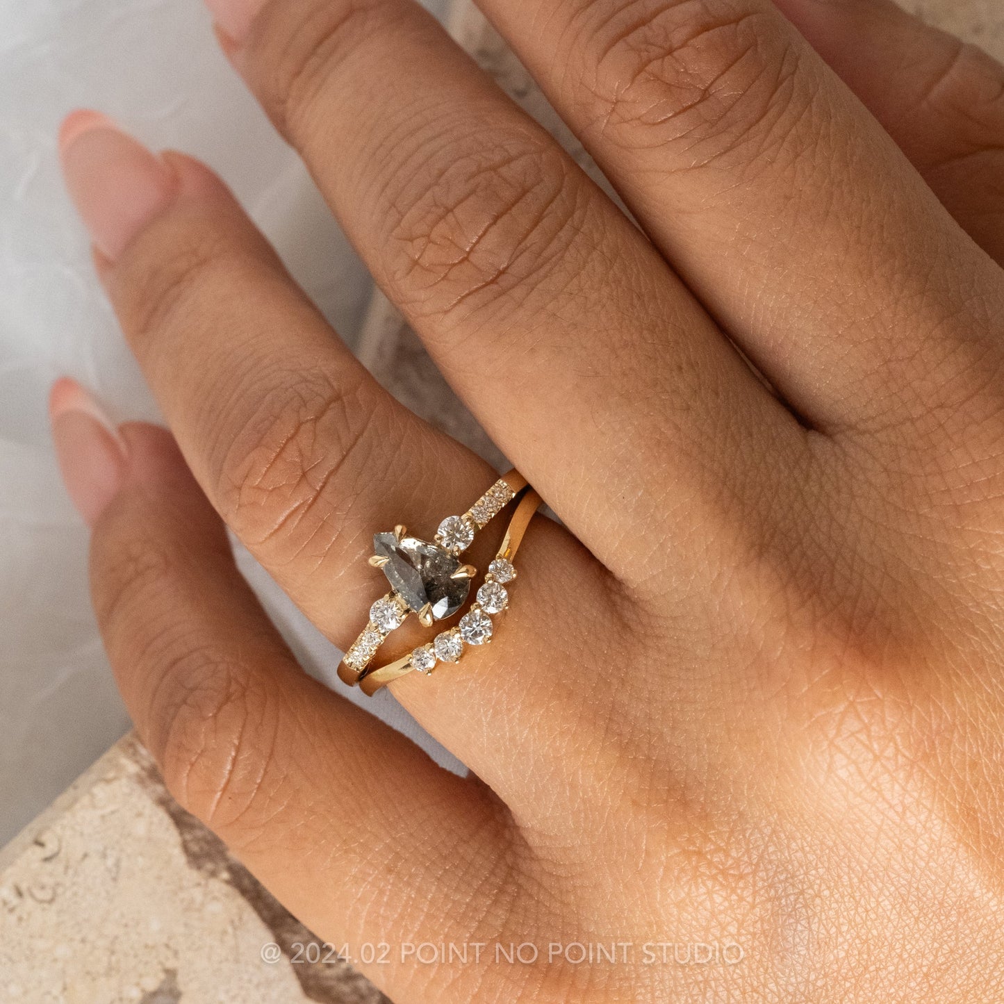 1.20 Carat Black Salt and Pepper Pear Diamond Engagement Ring, Eliza Setting