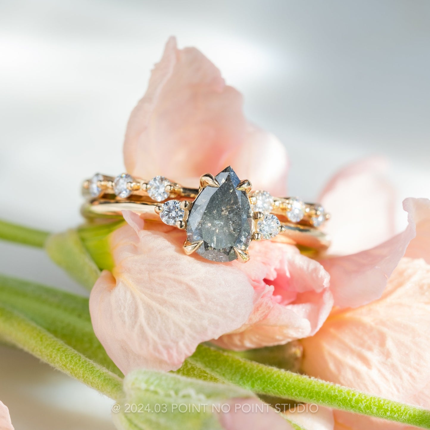 1.63 Carat Salt and Pepper Pear Diamond Engagement Ring, Zoe Setting
